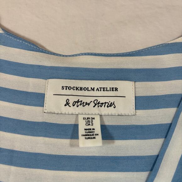 & other stories women’s blue white stripe twist front blouse Size 2. Long sleeve - Picture 8 of 9